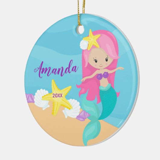 Cute Pink Mermaid-kerstversiering Keramisch Ornament (Links)