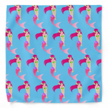 Cute Pink Mermaid Pattern op Blue