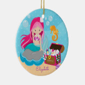 Cute Pink Mermaid Personalized kerstversiering Keramisch Ornament (Rechts)
