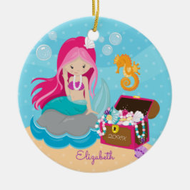 Cute Pink Mermaid Personalized kerstversiering Keramisch Ornament