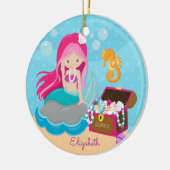 Cute Pink Mermaid Personalized kerstversiering Keramisch Ornament (Links)