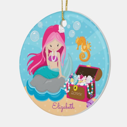 Cute Pink Mermaid Personalized kerstversiering Keramisch Ornament (Links)