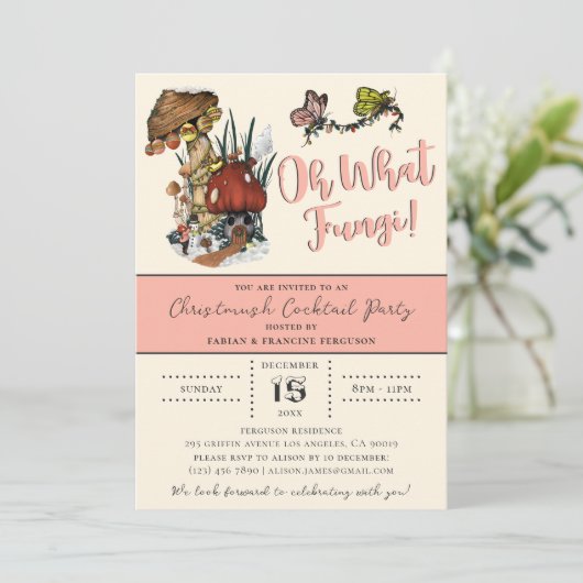 Cute Pink Merry Mushrooom kerstfeestdag Kaart (Staand voorkant)