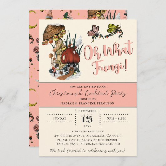 Cute Pink Merry Mushrooom kerstfeestdag Kaart (Voorkant / Achterkant)