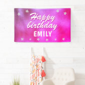 Cute Pink Metallic Star Girly Happy Birthday Spandoek (Insitu)