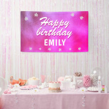 Cute Pink Metallic Star Girly Happy Birthday