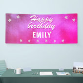 Cute Pink Metallic Star Girly Happy Birthday Spandoek (Beurs)