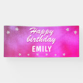 Cute Pink Metallic Star Girly Happy Birthday Spandoek (Horizontaal)