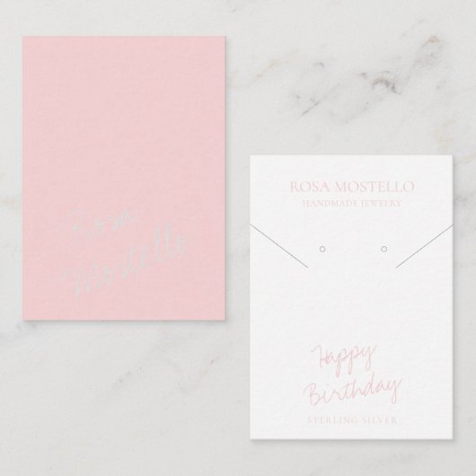 Cute Pink Minimalist Script Happy Birthday Display Visitekaartje (Voorkant / Achterkant)