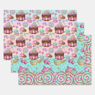 Cute Pink Mint Desserts Cupcakes Doughnuts Inpakpapier Vel