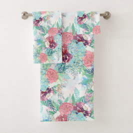 Cute Pink Mint Peony & Succulent Floral Hand Paint Bad Handdoek