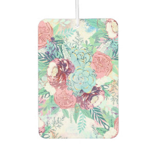 Cute Pink Mint Peony & Succulent Floral Hand Paint Luchtverfrisser