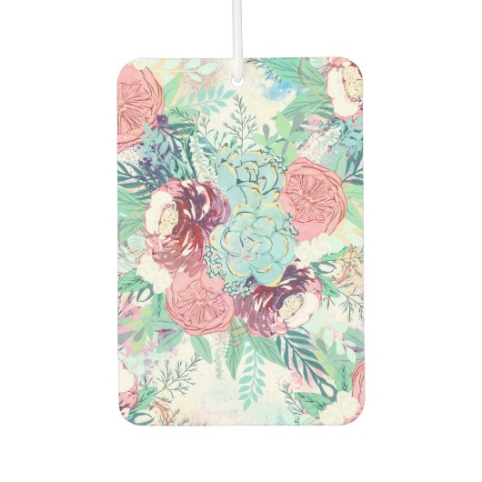 Cute Pink Mint Peony & Succulent Floral Hand Paint Luchtverfrisser (Voorkant)