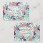 Cute Pink Mint Peony & Succulent Floral Hand Paint Visitekaartje (Voorkant / Achterkant)