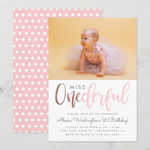 Cute Pink Miss nederful Script Foto 1e verjaardag Kaart