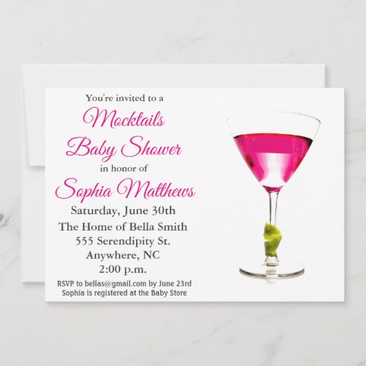 Cute Pink Mocktails Baby shower Invitation Kaart (Voorkant)