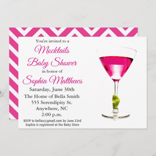 Cute Pink Mocktails Baby shower Invitation Kaart (Voorkant / Achterkant)