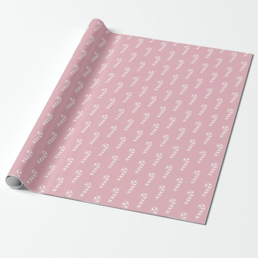 Cute Pink Modern Christmas Candy Cane Pattern Cadeaupapier (Uitgerold)