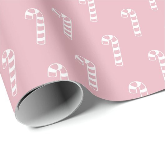 Cute Pink Modern Christmas Candy Cane Pattern Cadeaupapier (Rol Hoek)