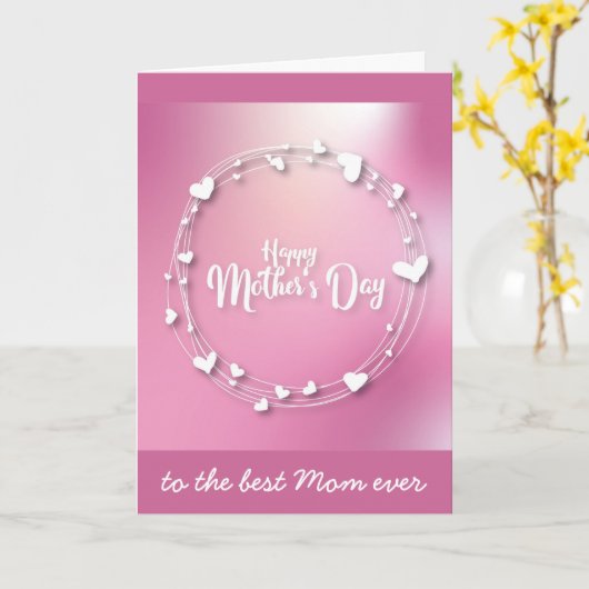 Cute Pink Moederdag Harten Beste mama Kaart (Gele Bloem)