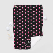 Cute Pink Monogram Golf Ball op T-shirt Black Golfhanddoek (Insitu)