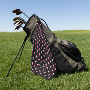 Cute Pink Monogram Golf Ball op T-shirt Black Golfhanddoek