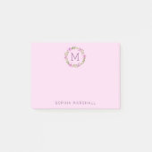 Cute Pink Monogrammed Floral Wreath Post-it® Notes (Voorkant)