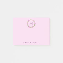 Cute Pink Monogrammed Floral Wreath Post-it® Notes