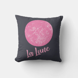 Cute Pink Moon Illustration French La Lune Blue Kussen