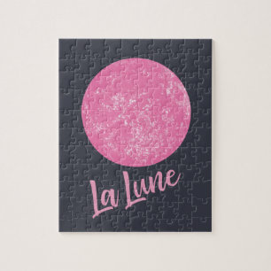 Cute Pink Moon Illustration French La Lune Blue Legpuzzel