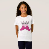 Cute Pink Mustache Printed Pearls Crown T-shirt (Voorkant volledig)