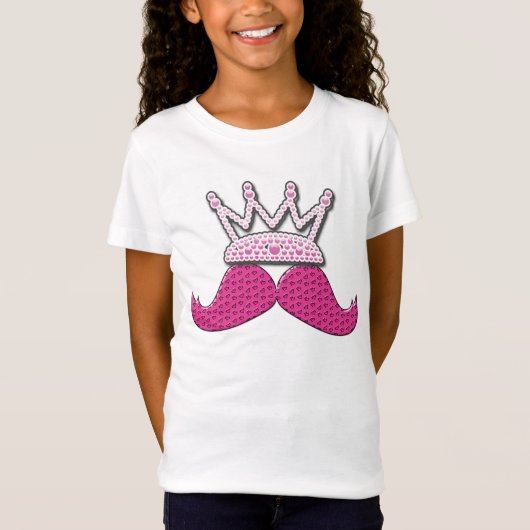 Cute Pink Mustache Printed Pearls Crown T-shirt (Voorkant)