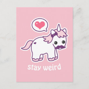 Cute Pink Mustache Unicorn Briefkaart