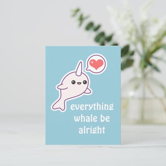 Cute Pink Narwhal Briefkaart (Staand voorkant)