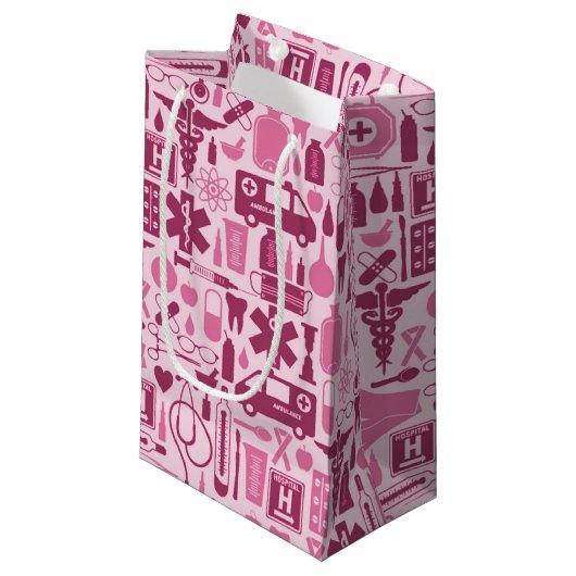 Cute Pink Neurse Doctor Medical Patroon Klein Cadeauzakje (Voorkant Gekanteld)