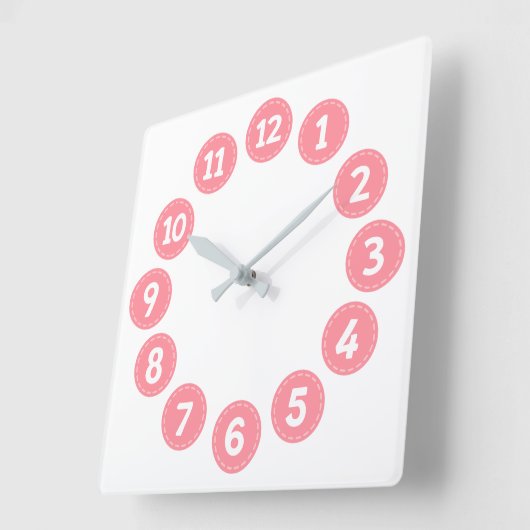 Cute Pink Numbers Vierkante Klok (Hoek)