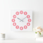 Cute Pink Numbers Vierkante Klok (Huis)