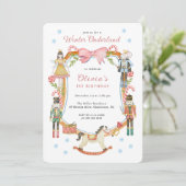 Cute Pink Nutcracker Christmas Girl 1st Birthday  Kaart (Staand voorkant)