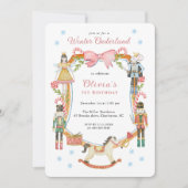 Cute Pink Nutcracker Christmas Girl 1st Birthday  Kaart (Voorkant)