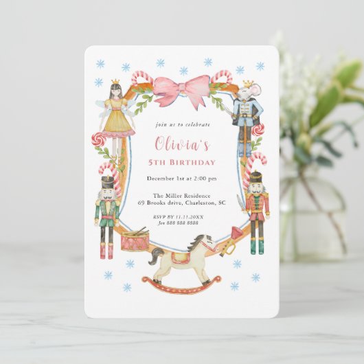 Cute Pink Nutcracker Christmas Girl Birthday  Kaart (Staand voorkant)