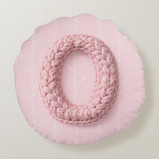 Cute pink O monogram initial crocheted letter boho Rond Kussen (Achterkant)