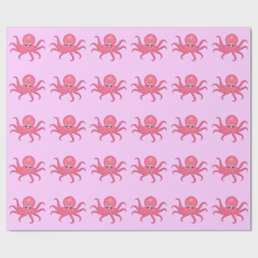 Cute Pink Octopus Cadeaupapier (Vlak)