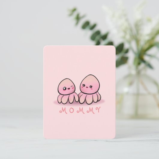 cute pink octopus mother bedankkaart (Staand voorkant)