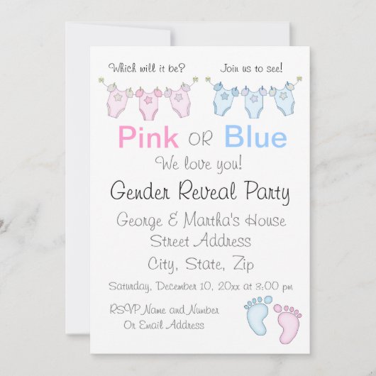 Cute Pink of Blue Gender Reopenbaart Uitnodiging (Voorkant)