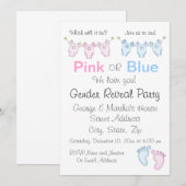 Cute Pink of Blue Gender Reopenbaart Uitnodiging (Voorkant / Achterkant)