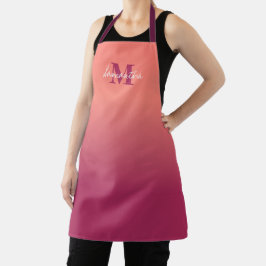 Cute Pink Ombre met naam Monogram Schort