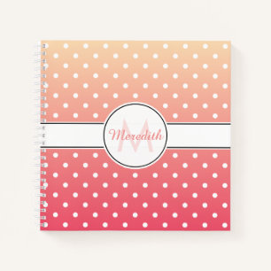 Cute Pink Ombre Monogram Polka Dot Pattern Notitieboek