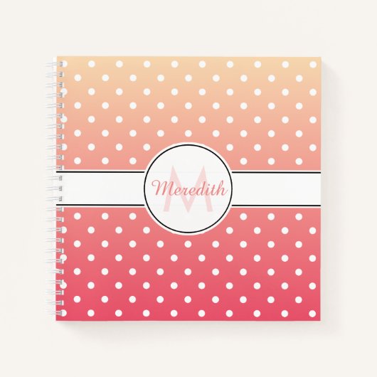 Cute Pink Ombre Monogram Polka Dot Pattern Notitieboek (Voorkant)