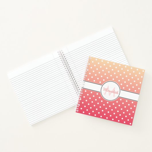 Cute Pink Ombre Monogram Polka Dot Pattern Notitieboek (Binnen)