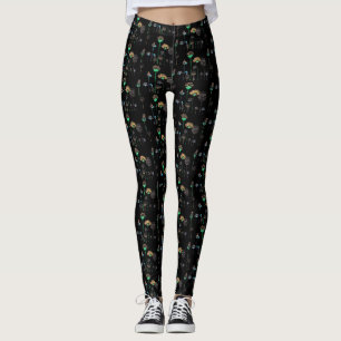 Cute Pink Oranje Blue Spring Floral Black Leggings